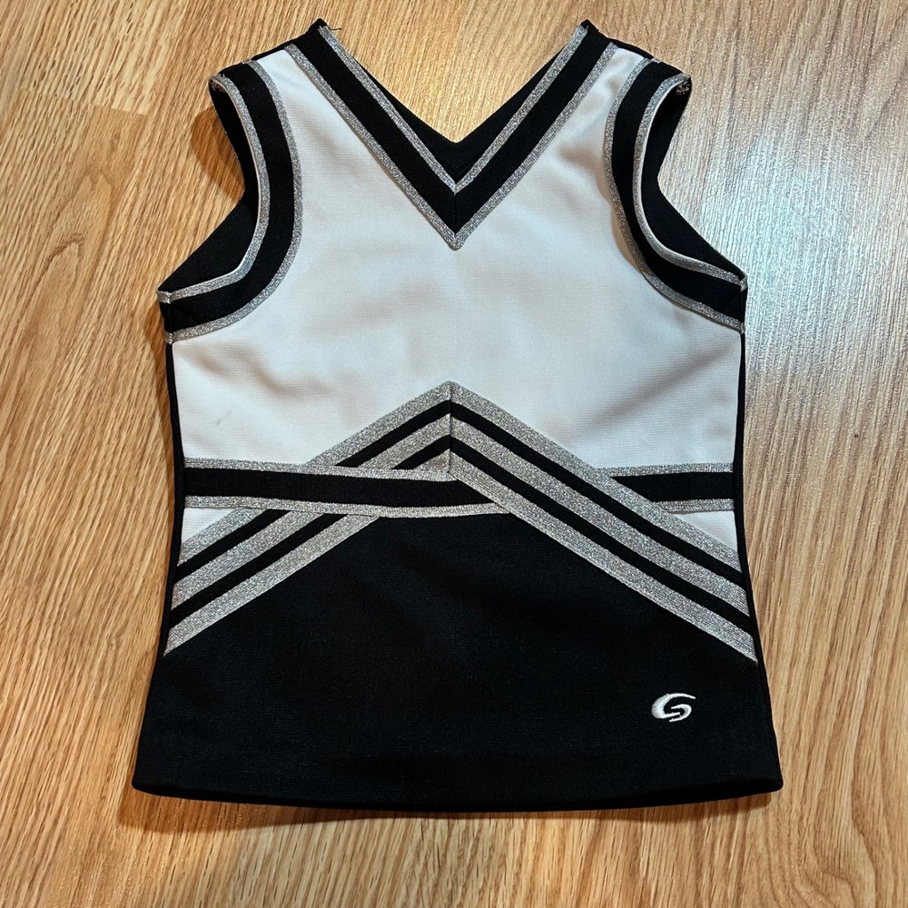 GTM Cheerleading Top Youth YXS White Black Silver Sleeveless Practice‎